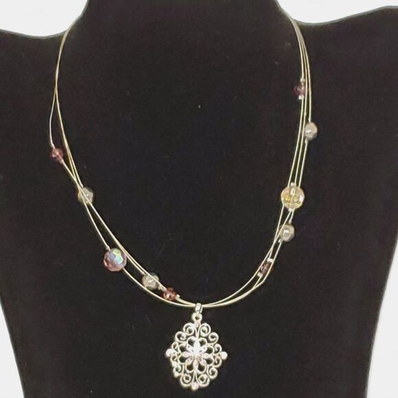 A Rhinestone Pendant Floating Necklace Beaded Fairy Core Minimalist - Picture 1 of 12